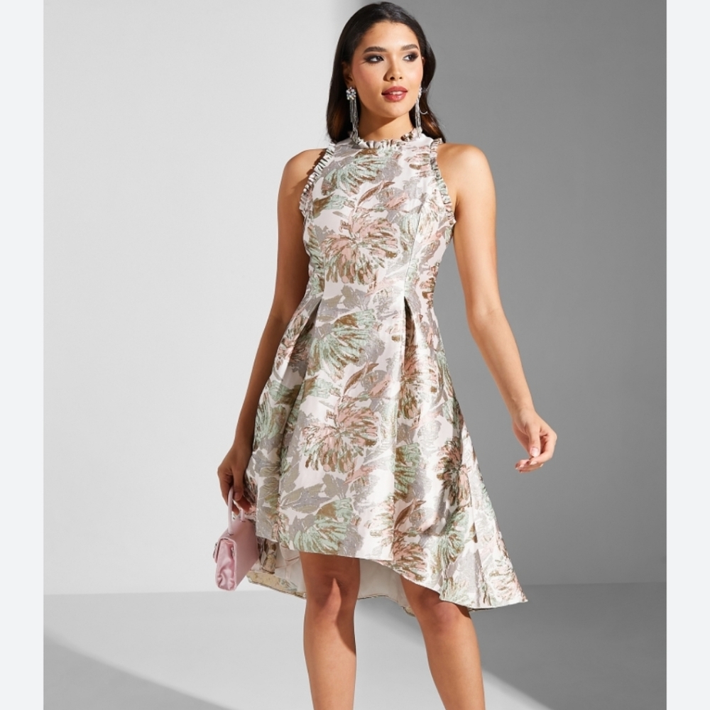 Adrianna Papell Women's Jacquard Fit & Flare halter Dress w pockets sz 6 nwt